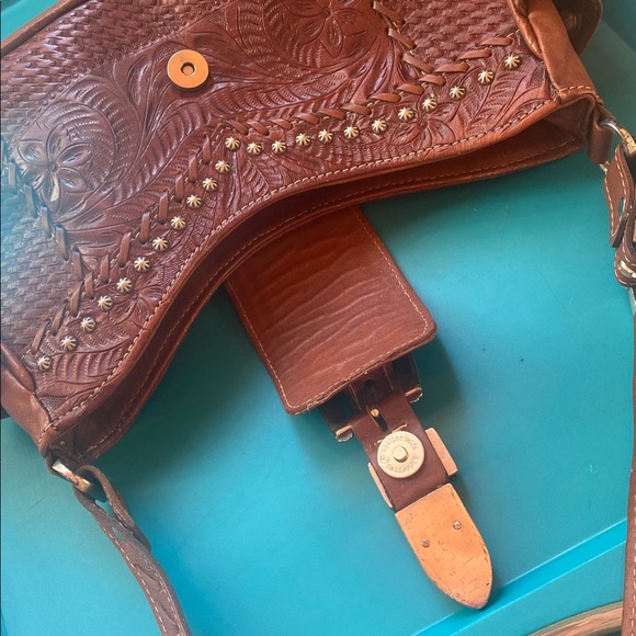 American West Western Cowgirl Brown Leather Embossed Shoulder Bag - Picture 7 of 11